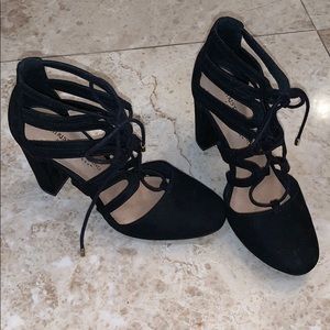 Christian Soriano black lace up heels